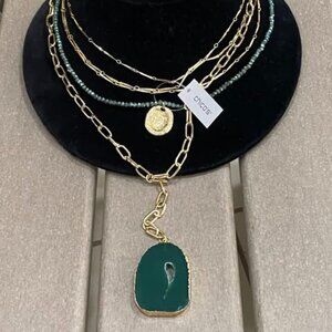 NWT CHICO'S Green Stone Convertible Pendant.